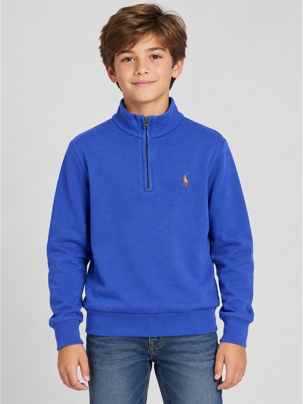 Polo Ralph Lauren Boys M 10-12 Royal Blue Cotton Quarter Zip Pullover